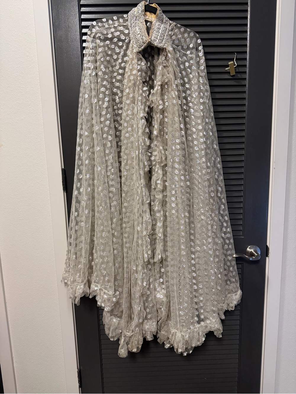 Sheer Ivory Polka Dot Ruffle Maxi Skirt
